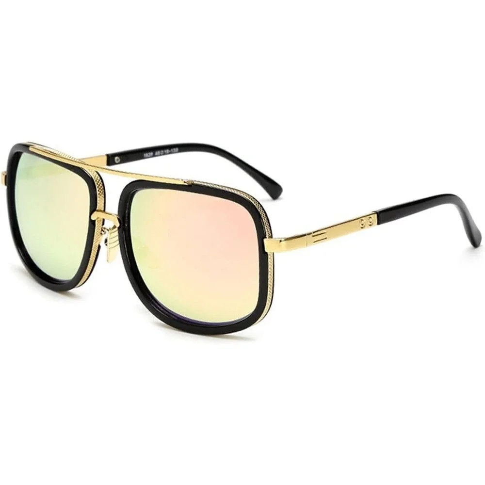 Aviator‎ Sunglasses Square Frame Gold Accent Mirrored Lens Fashion Shades Lentes